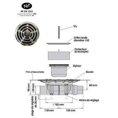 Exemple de siphon rond NF EN 1253